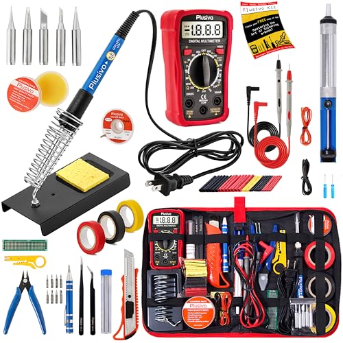 Photo 1 of Soldering Iron Kit, 60W Soldering Iron Adjustable Temperature 30-in-1, 5 Solder Tips, Digital Multimeter, Solder Wire, Paste, Desoldering Pump, Tweezers for Electronics Hobby Enthusiast 110V US Plug