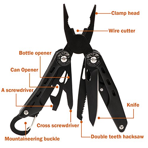 GETUHAND Multitool Pliers Stainless Steel 10-in-1 Multi Pocket Tool for Hunting, Hiking, Camping, Outdoor Survival with Multi Purpose Tools Sheath Folding Pliers/Knife/Saw, Wire Cutter(Black)