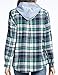Classic Plaid Cotton Hoodies for Women - Flannel Long Sleeve Button-Up Drawstring Shirt with Pockets Casual Outfits(L, Green)