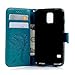 S5 Case,Samsung Galaxy S5 Case (G900) - Wallet Embossed Flower Tree PU Leather Soft TPU Inner Cover with Magnetic Clip & ID/Credit Card Holders Stylus Pen & Dust Plug by Badalink - Blue
