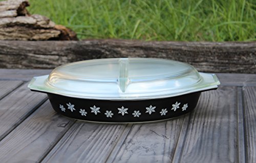 Click Here to See More Images Pyrex Black Snowflake 1.5 Qt Divided Casserole Baking Dish with Lid