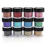 Cosmetic Grade Glitter Powder Kit (12PK) - A Mix of Ultra Fine & Fine Glitter Powder Safe for Skin! Great for Body Tattoos, Makeup, Face, Hair, Lips, Soap, & Nail Art -Made in the USA! (10 Gram Jars)