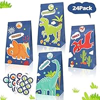 24 Pack Dinosaur Goodie Candy Treat Bags Dino Kids Birthday T-Rex Roar Party Favor Supplies-Including Thank You Stickers