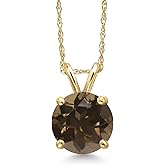 Gem Stone King 14K Yellow Gold Brown Smoky Quartz Pendant Necklace for Women | 1.80 Cttw | Gemstone Birthstone | Round 8MM | With 18 Inch Chain