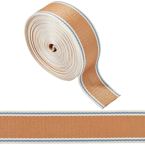 CABODYALS 6.25 Yards 1.5 Inch Brown Jacquard Ribbon Trim Webbing Strap Two Tone Striped Twill Tape Fabric Cotton Woven Wide Ribbons for Sewing Making Gift Wrapping Home Decor Clothes Belt Diy Craft