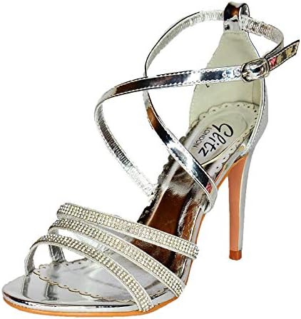 Ladies Diamante Heeled Party Shoes High Heel Strappy Sandals for Women Size 3-8