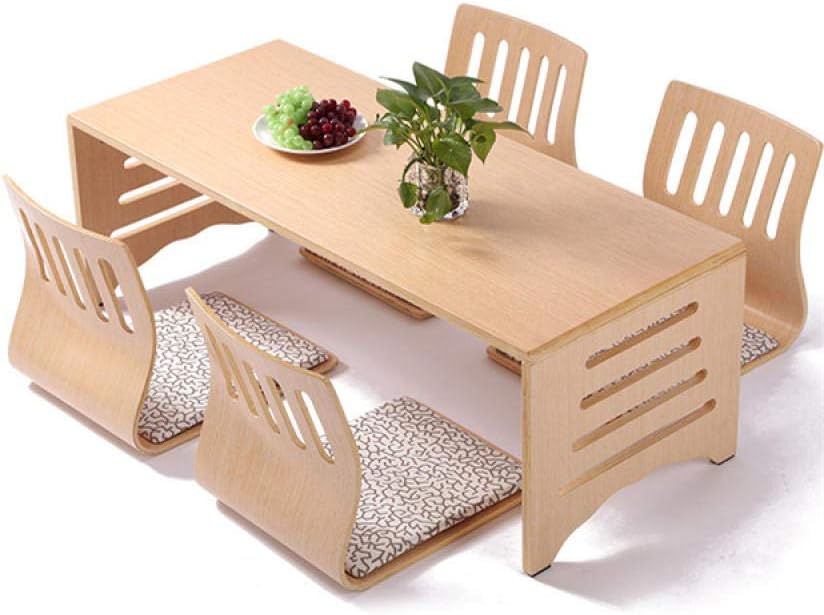 Lpfkkk Japanese Legless 5pcs/set modern dining table and chair floor low solid wood table leg foldable dining room set-Walnut Color set Floor seating (Color : Oak Color set)