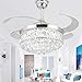Huston Fan Modern Retractable Ceiling Fan Light Crystal Chandelier Ceiling Fan Remote for Indoor Bedroom Living Dining Restaurant LED Crystal Chandelier Fan,3 Color Setting-Not Dimmable,42 Inch Silver