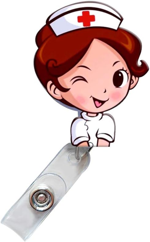 Surlove Cute Cartoon Nurse Retractable Badge Reel with Belt Clip Nurse ID Name Tag Badge Holder (style-02)