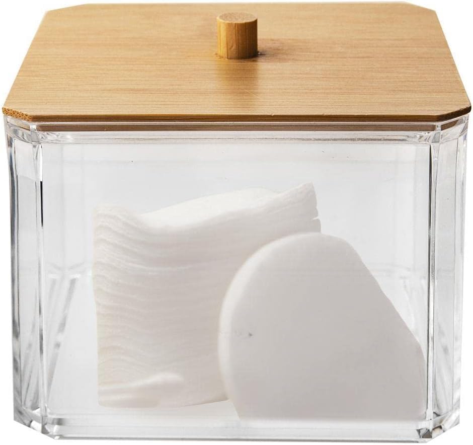 orion group Cosmetic Pad Container, Bamboo Lid, Acrylic, Storage for Cotton Pads