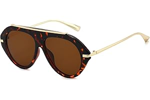 Long Keeper Oversized Pilot Sunglasses for Women Men Retro 70s Gold Square Sunglasses Trendy Flat Top Glasses Sunnies UV400