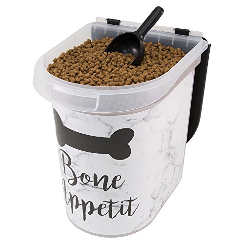 Paw Prints Plastic Rolling Pet Food Bin, Bone Appetit Design, 26lb