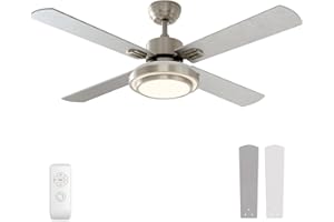 warmiplanet Ceiling Fan with Lights Remote Control, 52 Inch, Brushed Nickel Motor (4-Blades)