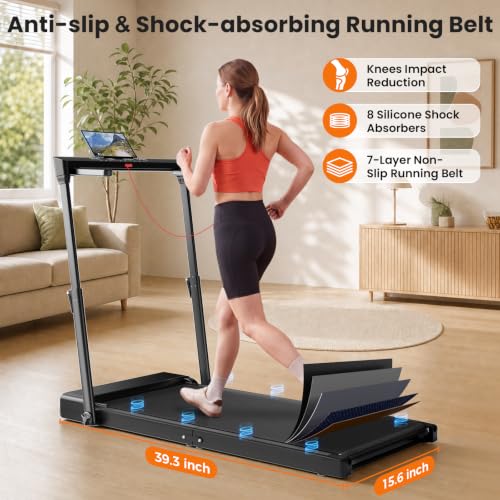 JAGJOG Vertical Folding Treadmill, Quiet 7.5 MPH, 300 lb | Vertical Folding Storage, Adjustable Handlebar, Touch Control, Quiet 2.5HP Motor, 12 Programs, 39" x 16" Belt, No Assembly