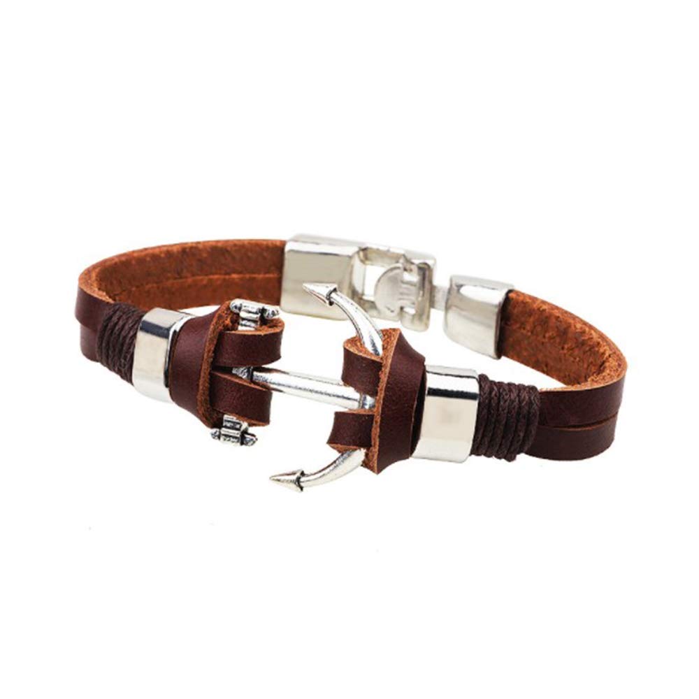 MiniJewelry Anchor Leather Bracelet for Women Men Cord Clasp Closure