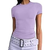 Dwnval Womens Sexy Basic T Shirts Summer Short Sleeve Crewneck Slim Fit Cute Crop Tops