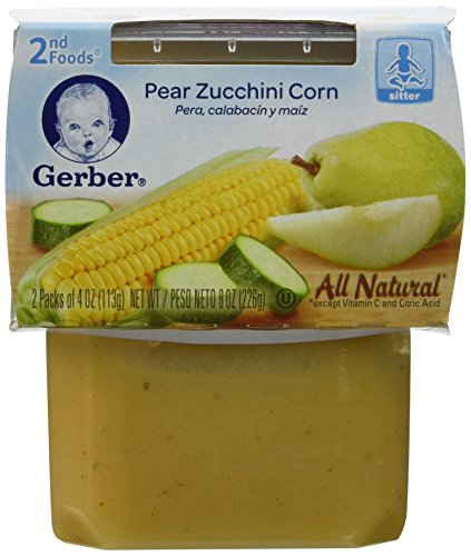 Gerber 2nd Foods Pear Zucchini Corn, 4 Ounce Tubs, 2 Count (Pack of 8)