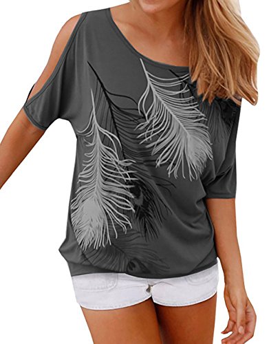 Grey Off The Shoulder Short Sleeves Blouses