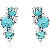 BETHZA Natural Turquoise Stud Earring 925 Sterling Silver 3 Stone Turquoise Climber Earrings Western Jewelry Gifts for Women