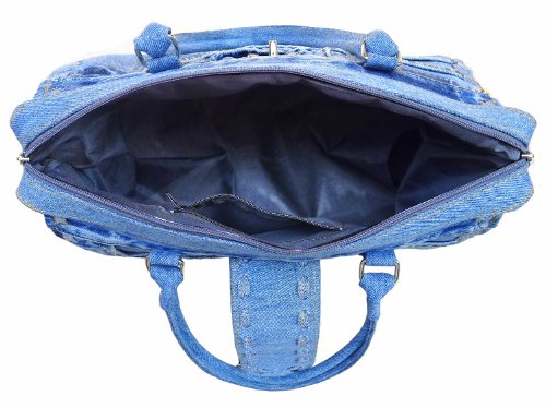 BDJ Classic Blue Denim Jean Doctor Style with Hand Stitching Edge Women Handbag