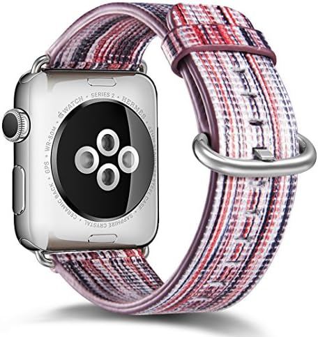 Apple watch band 42mm Genuine Leather Iwatch Strap Rainbow Replacement Bands with Stainless Metal Clasp for Apple Watch Series 3 Series 2 Series 1 Sports Edition Women Men (Genuine Leather Band E)