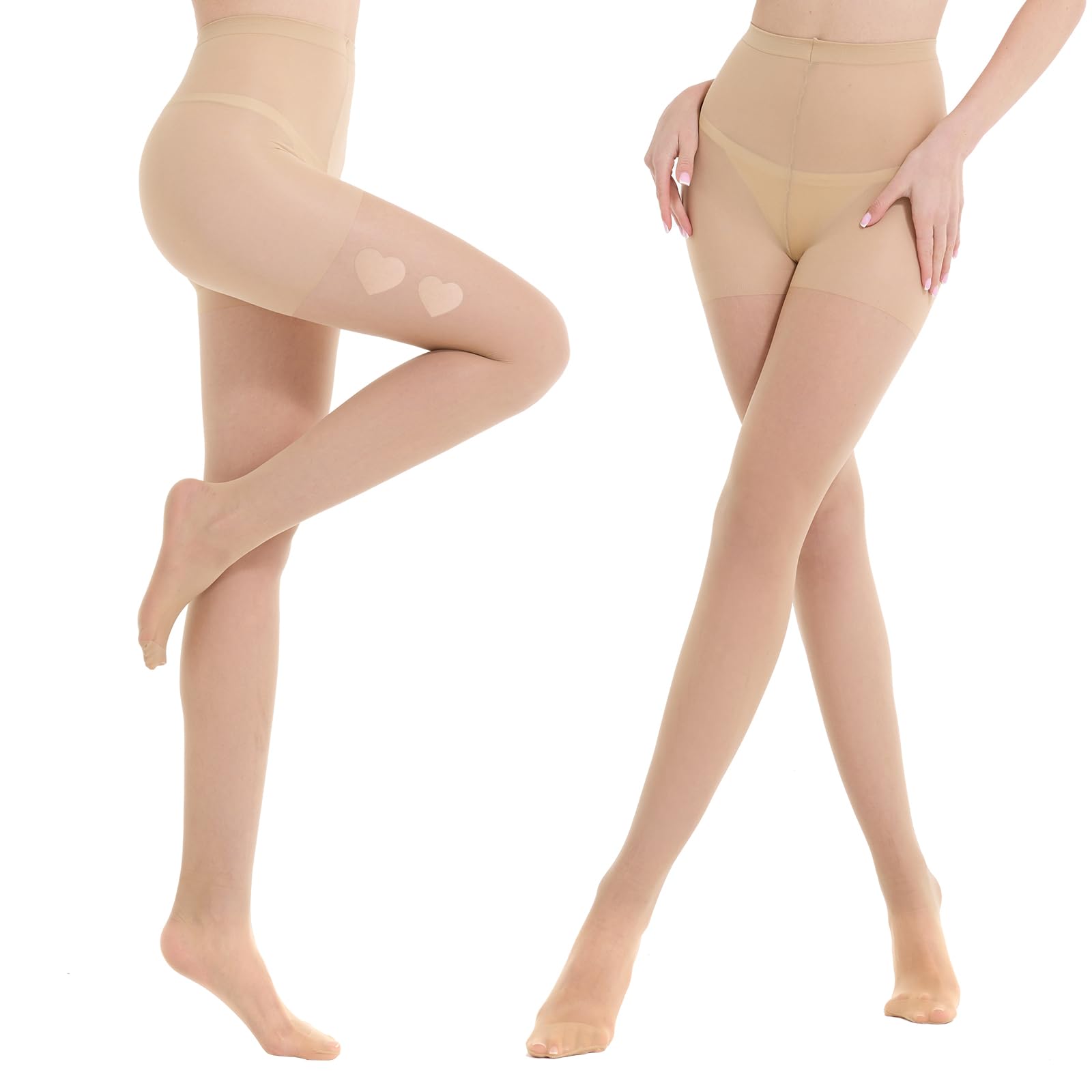 Photo 1 of **pack2**MEME & WEWE 2 Pairs Pantyhose for Women, 20D High Waist Stocking Sheer Tights for Women with Reinforced Toes (Nude M)