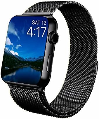 Touch Rage, Milanese Loop, Apple Watch Band, Stainless Steel Mesh Strap, Magnetic Closure Clasp, Premium Band for Series 1 and Series 2 Apple Watch, 42mm, Black