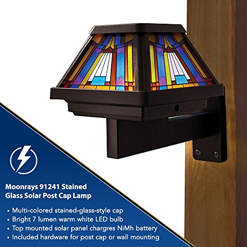 Moonrays Post Cap Lamp In Stained Glass Design (6x Brighter Solar