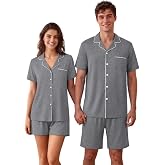 Ekouaer Matching Pajamas for Couples Short Sleeve Pjs 2 Piece Lounge Sets | Soft Lightweight, Button Up Top, Adjustable Strap, Pockets, His & Hers, Family, Wedding, Bridal, Party, Date Night, Gifts