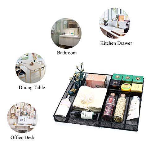 Ovicar Mesh Kitchen Drawer Cutlery Trays, Expandable Silverware Tray, Utility Flatware Organizer Utensil Holder with Non-slip Feet for Kitchen, Office, Bathroom Supplies (7 Slot, Black) - Thumbnail 6