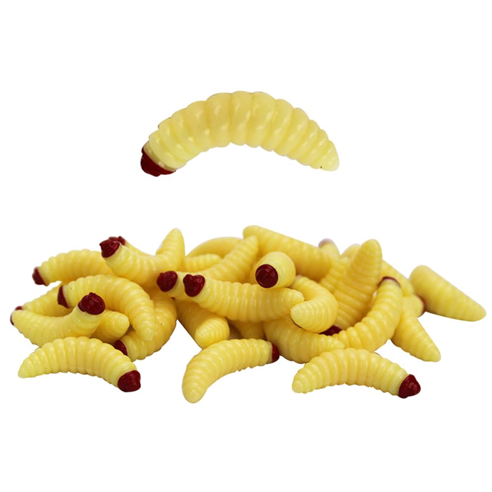 Soft Silicone Maggot Worm for Fishing, 50PCS x 2cm Soft Artificial Fishing Lures Swimbait, Bread Worm Bait for Trout Barbel Freshwater Saltwater