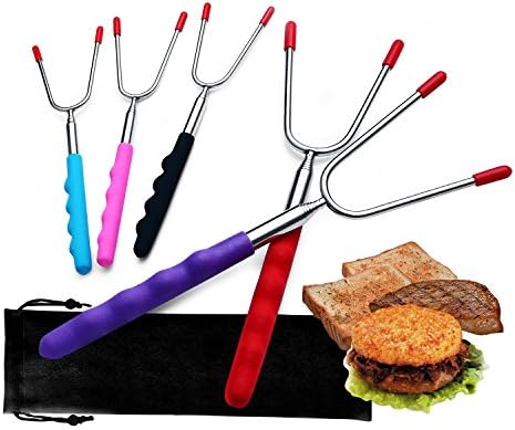 Extending Marshmallow Roasting Sticks, Phroboxl 5pcs Colorful Smores Sticks Skewers, 34 Inch Telescoping Barbecue Forks for Campfire Cooking Set, Hot Dog Roasters with Carrying Case, Safe for Kids