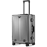 VentureVault Carry On Luggage 22x14x9 Airline Approved Aluminum Frame, 20 Inch Hard Shell Carry On Luggage, Suitcase Carry-on Zipperless Luggage, TSA Approved (Grey)