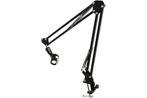 Dpofirs Desktop Foldable Boom Arm Microphone Stand, Adjustable Suspension Scissor Arm with C Clamp Desk Mount and 360 Ball He