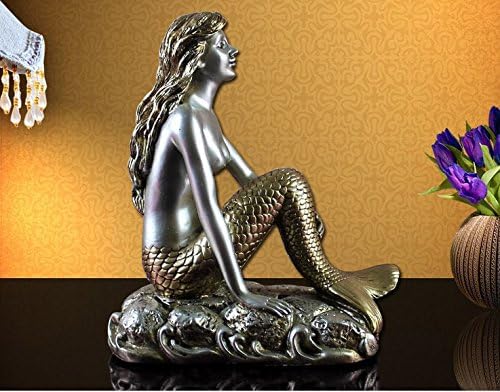 Beautiful Ocean Atlantis Mermaid Sitting Decoration Statuary, Sculpture and Statue Modern Home Decor Accents, Interior Decorative Collectible Figurine Ornament Hand Painted Design,10.2" H X 9.0" W