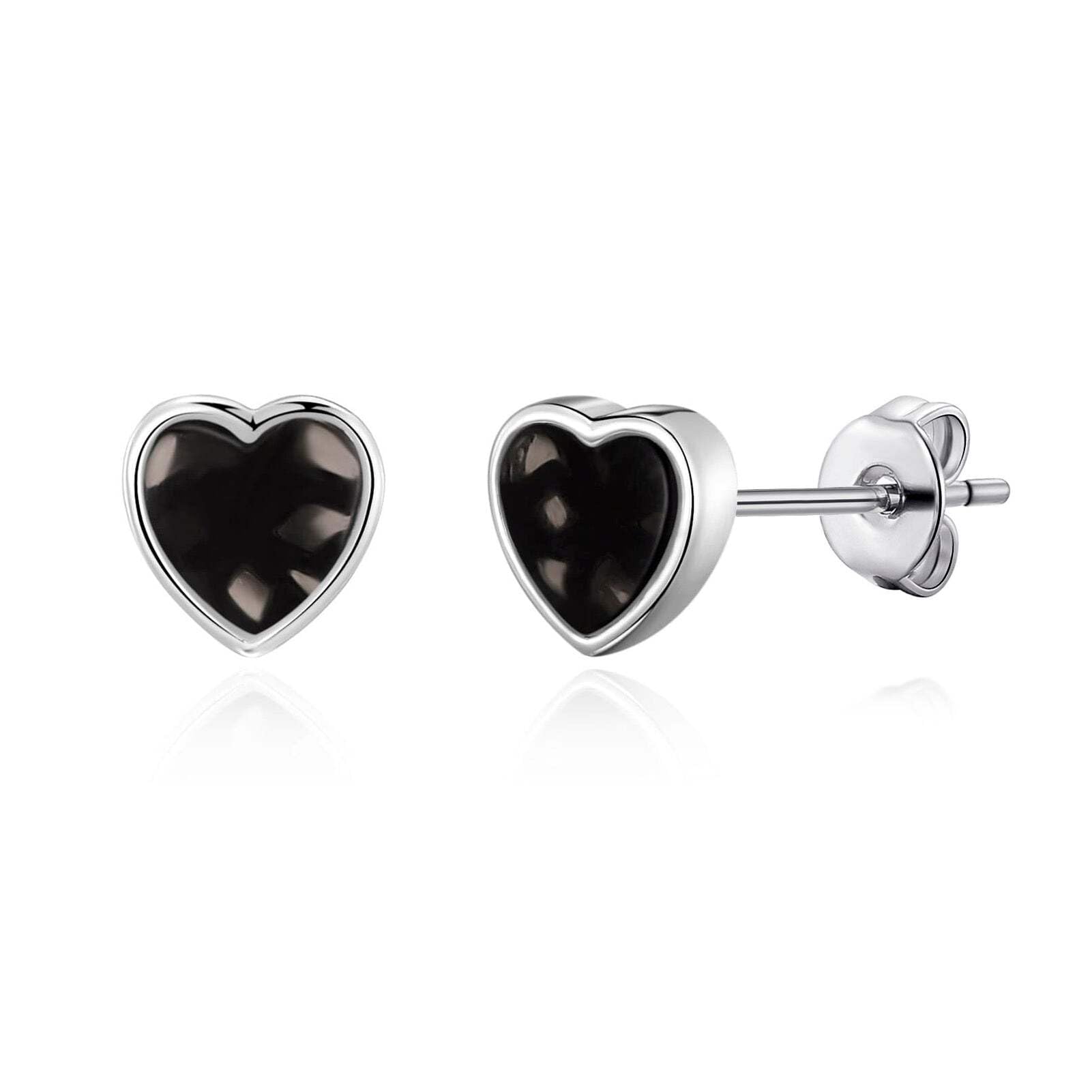 Philip Jones Black Onyx Heart Stud Earrings