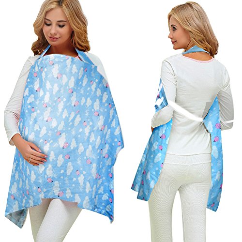 Kyapoo Nursing Breastfeeding Cover Lightweight Breathable 100% Cotton Nursing Apron for Breastfeeding Rigid Neckline Full Coverage and Adjustable Strap Blue
