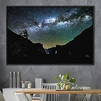 Framed Canvas Wall Art Starry Sky Aerial Astronomy & Space Dramatic Global Green Photography Realism Stars - 16x24 inches