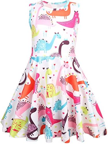Kinchenet Girl Summer Outfits Clothes Round Neck Rainbow Unicorn Dress 4-9 Years