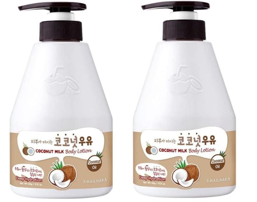 KWAILNARA Deep Hydrating Coconut Milk Body Lotion 560g (Pack of 2) – Moisturising Body Cream for Dry & Rough Skin – Nourishing Coconut Milk Formula for Smooth, Soft, Healthy Skin – Korean Skincare