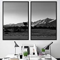 2 Piece Framed Canvas Wall Art Black and White Mountains Canvas Prints Home Artwork Decoration for Living Room,Bedroom - 16
