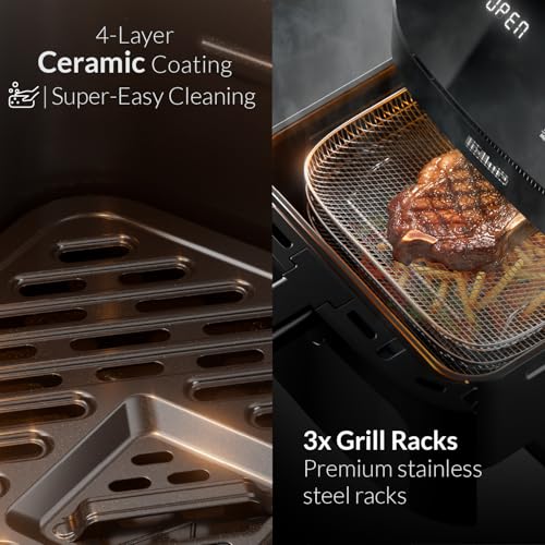 Feller Germany 1850W Air Fryer, 11L XL Capacity, Dual Zone + Sync Finish, 8 Presets, Pizza Stone, 360° Rapid Air Tech, Bake, Reheat, Dehydrate, Non-Stick, Touch Panel, 2Y Guarantee AFR1100 UAE (Black)
