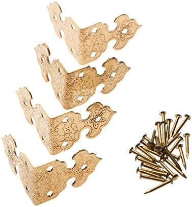 4pcs Corner Plate Chinese Furniture Hardware Protector for Cabinet Trunk Box Edging,Brass