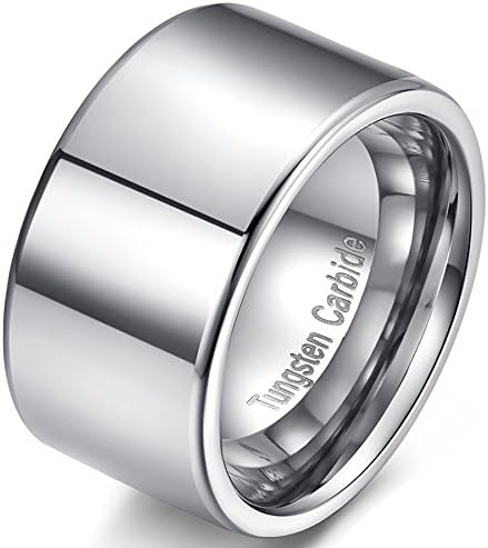 Mens 12mm Silver Tungsten Carbide Simple Style Big Cool Wedding Ring Engagement Band Polished Flat Top Size 7