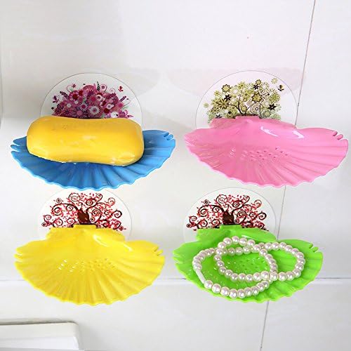 Soap Dish Holder Plastic Storage Saver Tray Rack Organizers Wall Mounted Self Adhesive Storage Case Shelf Cute Decoration for Bathroom Shower Kitchen Bar Traveling SDH01 (Blue+Green Shell, 2)