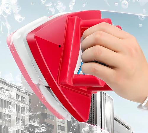 MAKINGTEC Magnetic Window Cleaning Tools, Double-Sided Window Cleaner Glass Wiper, Washing Brush Tools, Outside Window Cleaner Tool, for High-Rise Double Glazed Windows (4-22mm) (1, Red)