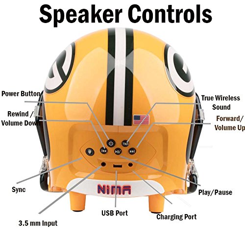 NIMA Portable Bluetooth Speaker, [Officially Licensed by NFL] NFL Football Helmet Stereo Speaker with Built-in-Mic, Hands-free Call, AUX, Built-in-Subwoofer, HD Sound and Bass - Green Bay Packers - Thumbnail 5