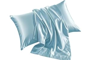 2pcs Satin Pillowcases Soft, Breathable, Smooth Polyester Covers for Comfortable Sleep (Light Blue)