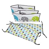 Bacati Elephants Bumper Pad, Aqua/Lime/Grey