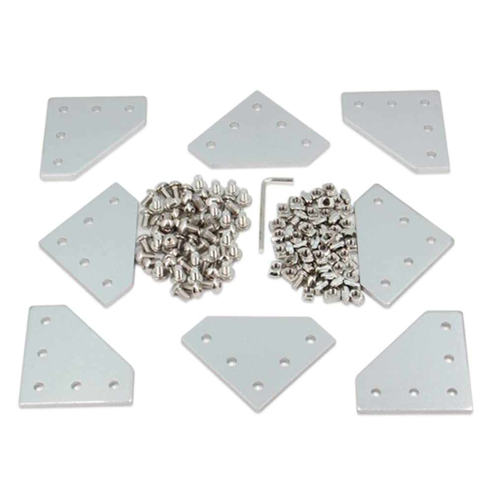 Yeebyee 2020 Corner Bracket Plate L Shape 5 Hole 90 Degree Outside Joining Plate with M5x8mm Screws and T-Nuts for 20 x 20mm Series Aluminum Extrusion Profile,8pcs/Pack (Silver-2020 L Shape) — image 1
